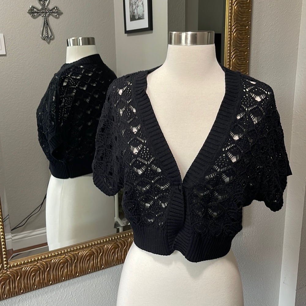 Calvin Klein Black Open-Knit Shrug